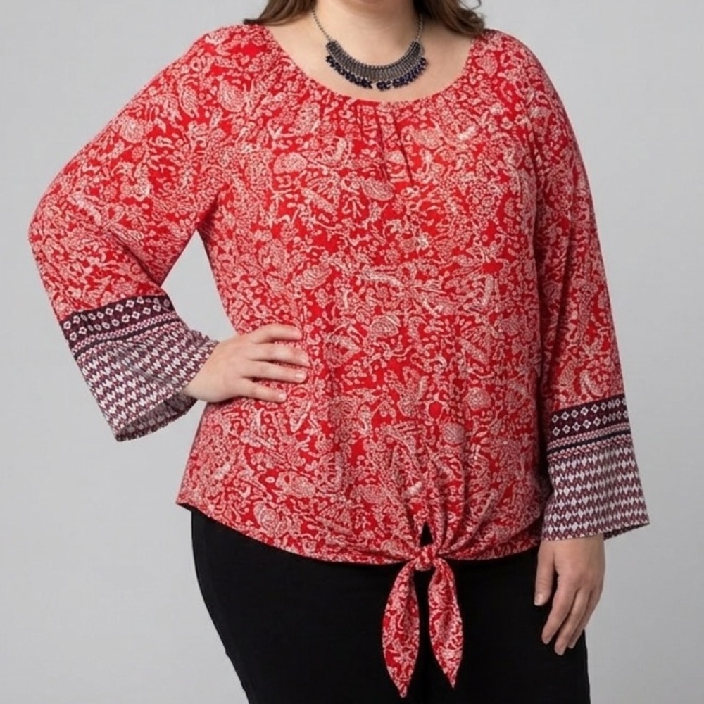 😍SHOW SPECIAL GEORGE Red and White Wide Sleeve Blouse Size 3X